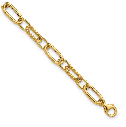 14k Yellow Gold Polished and Twisted Fancy Link w/.5in ext. Bracelet