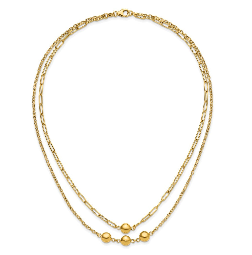 14k Yellow Gold Polished Layered Link with Beads Necklace
