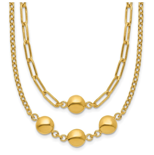 14k Yellow Gold Polished Layered Link with Beads Necklace