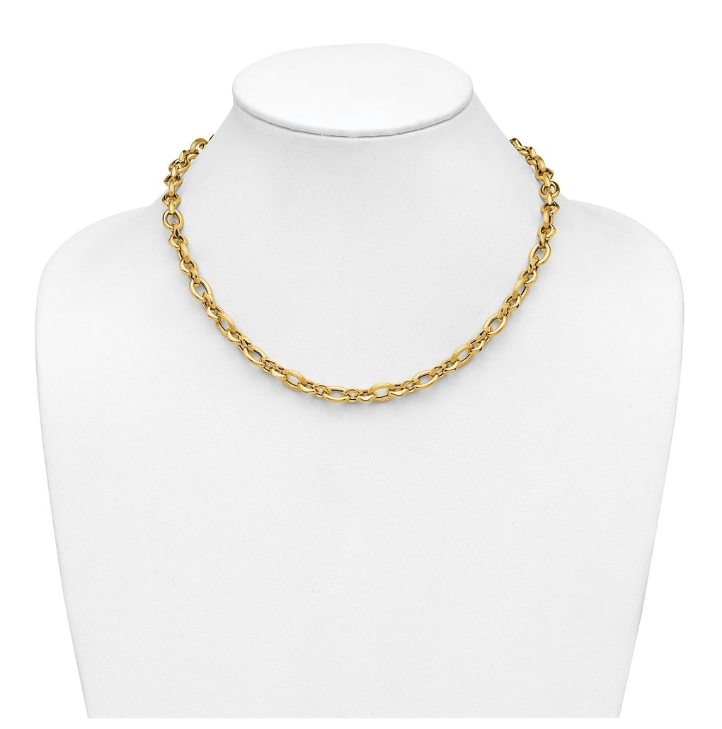 14k Yellow Gold Polished and Textured Fancy Link Necklace