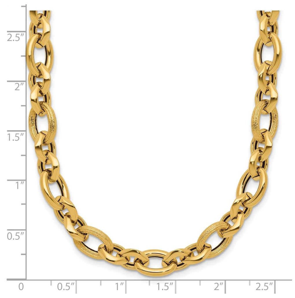 14k Yellow Gold Polished and Textured Fancy Link Necklace