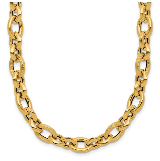 14k Yellow Gold Polished and Textured Fancy Link Necklace