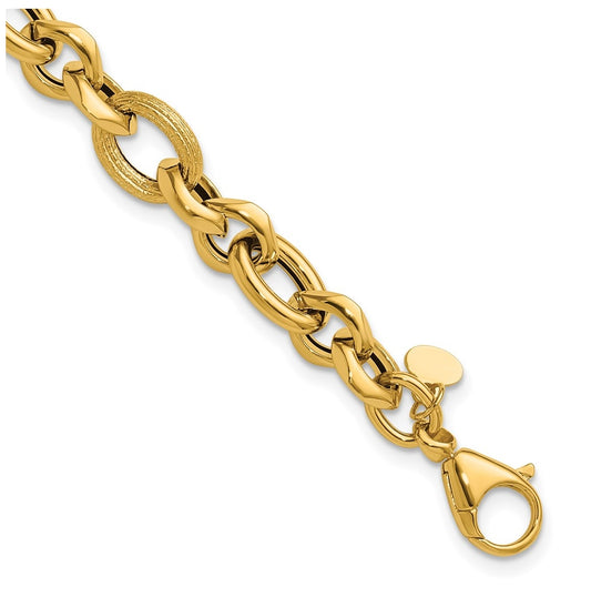 14k Yellow Gold 8mm Polished and Textured Fancy Link 7.5 in Bracelet