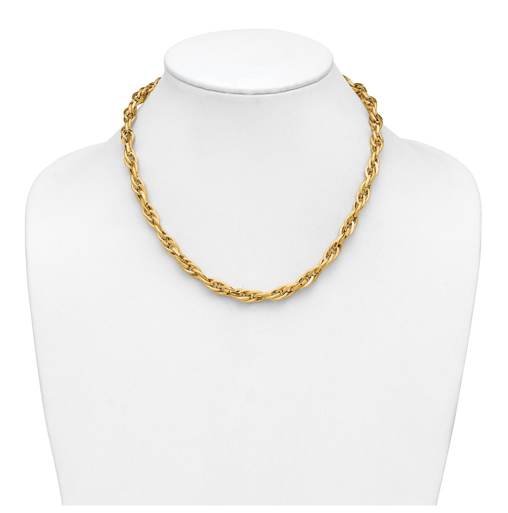 14k Yellow Gold Polished and Textured Fancy Twisted Link Necklace