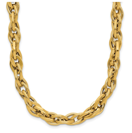 14k Yellow Gold Polished and Textured Fancy Twisted Link Necklace