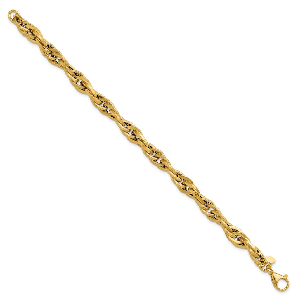 14k Yellow Gold Polished and Textured Fancy Twisted Link Bracelet