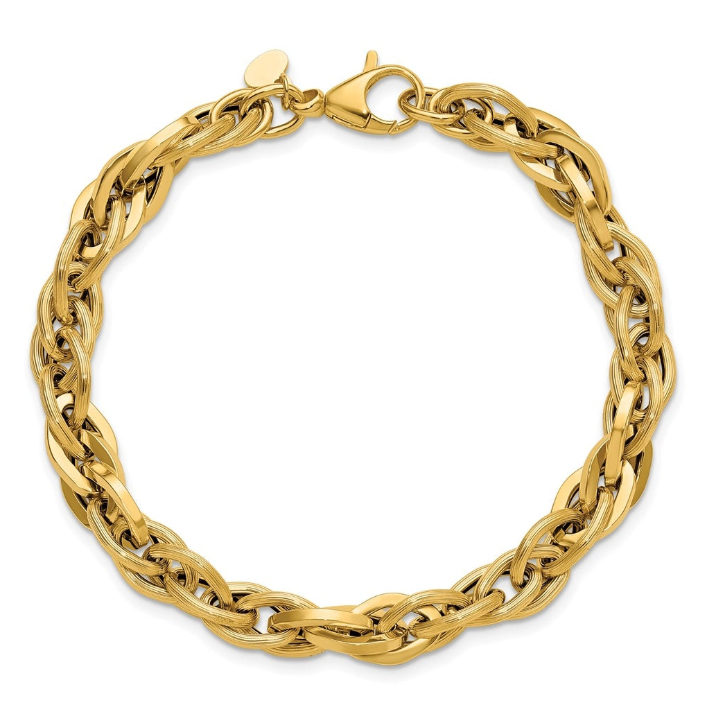 14k Yellow Gold Polished and Textured Fancy Twisted Link Bracelet