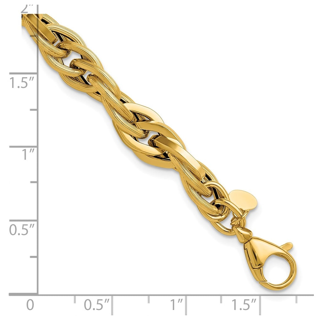 14k Yellow Gold Polished and Textured Fancy Twisted Link Bracelet