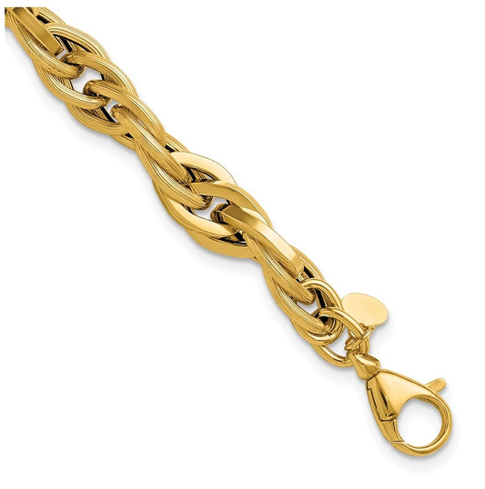 14k Yellow Gold Polished and Textured Fancy Twisted Link Bracelet