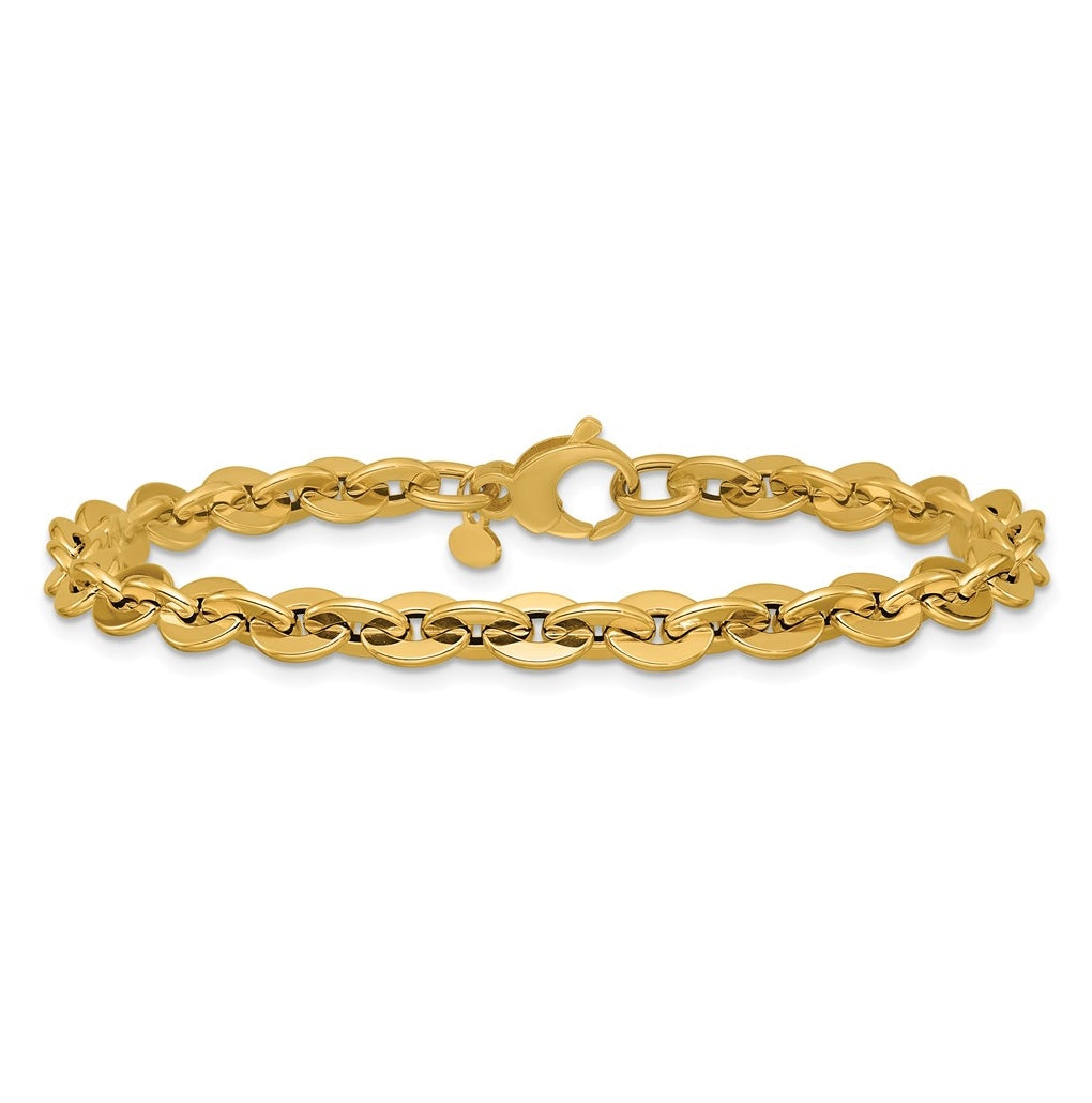 14k Yellow Gold Polished Fancy Round Link Bracelet