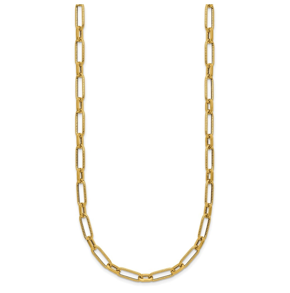 14k Yellow Gold Polished Textured Fancy Link Necklace