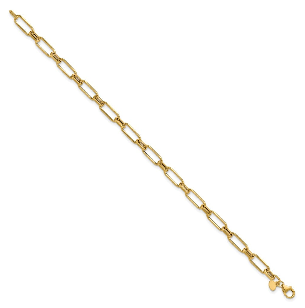 14k Yellow Gold Polished Textured Fancy Link Bracelet