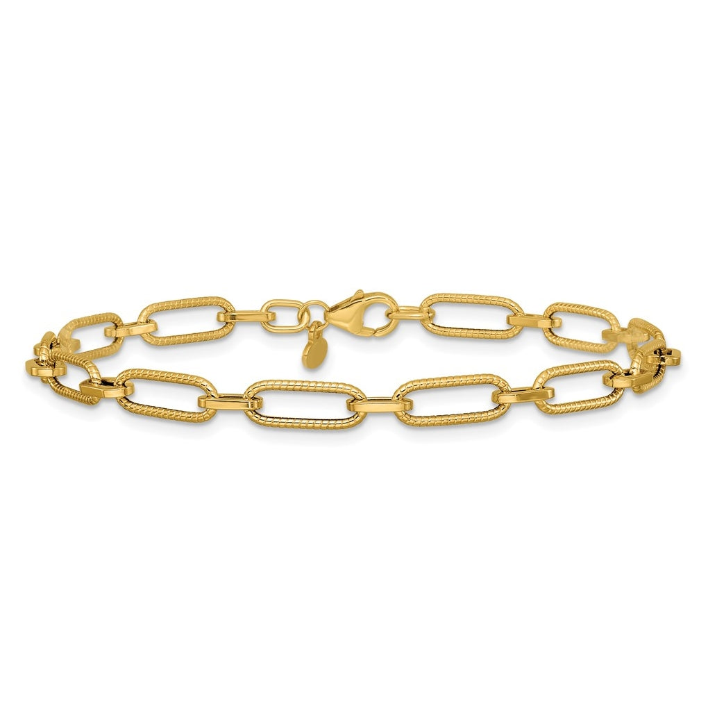 14k Yellow Gold Polished Textured Fancy Link Bracelet