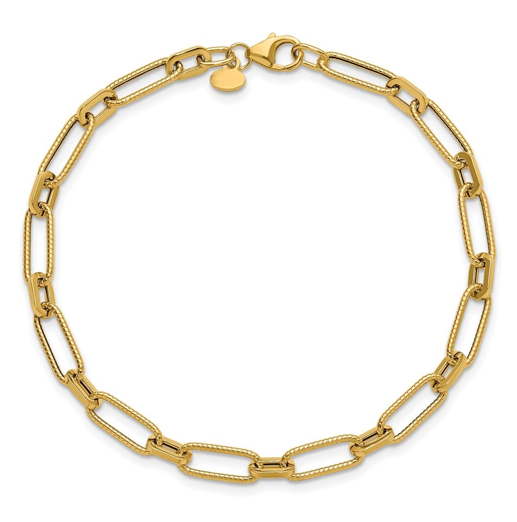 14k Yellow Gold Polished Textured Fancy Link Bracelet