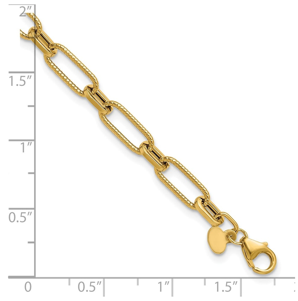 14k Yellow Gold Polished Textured Fancy Link Bracelet