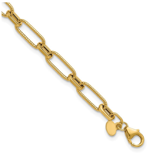 14k Yellow Gold Polished Textured Fancy Link Bracelet