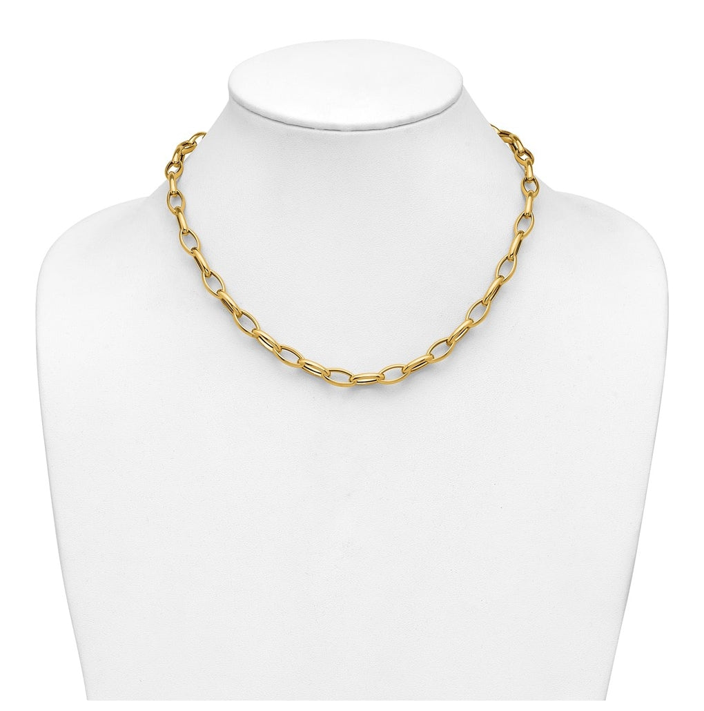14k Yellow Gold Polished Fancy Oval Link Necklace