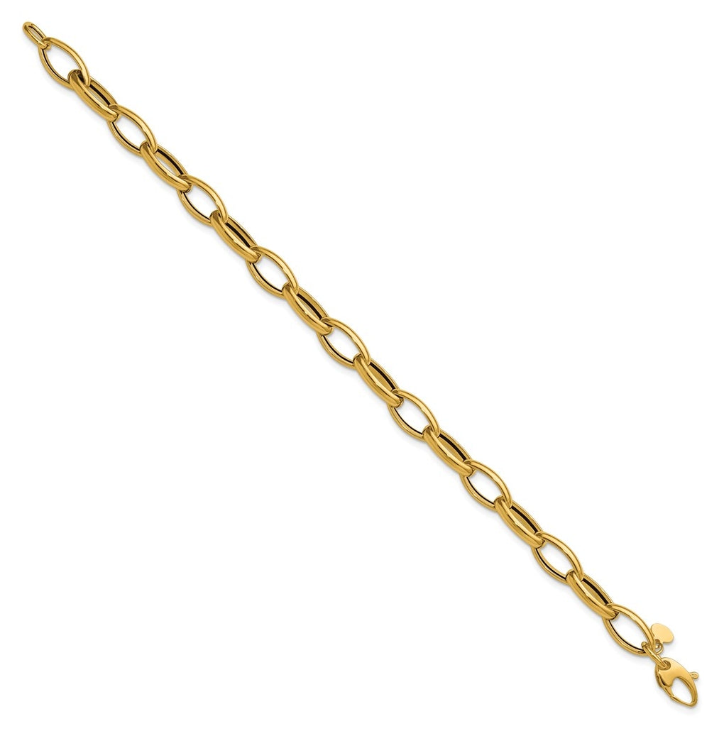 14k Yellow Gold Polished Fancy Oval Link Bracelet