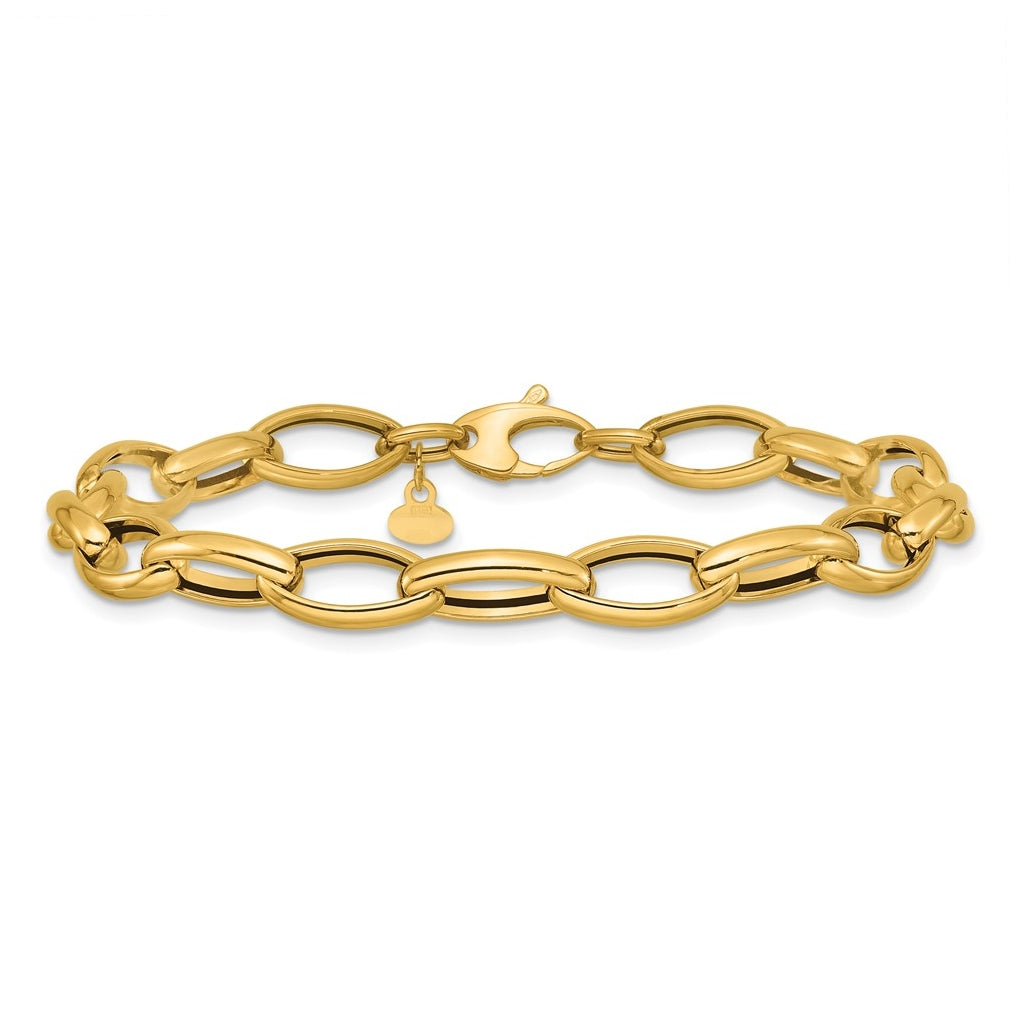 14k Yellow Gold Polished Fancy Oval Link Bracelet