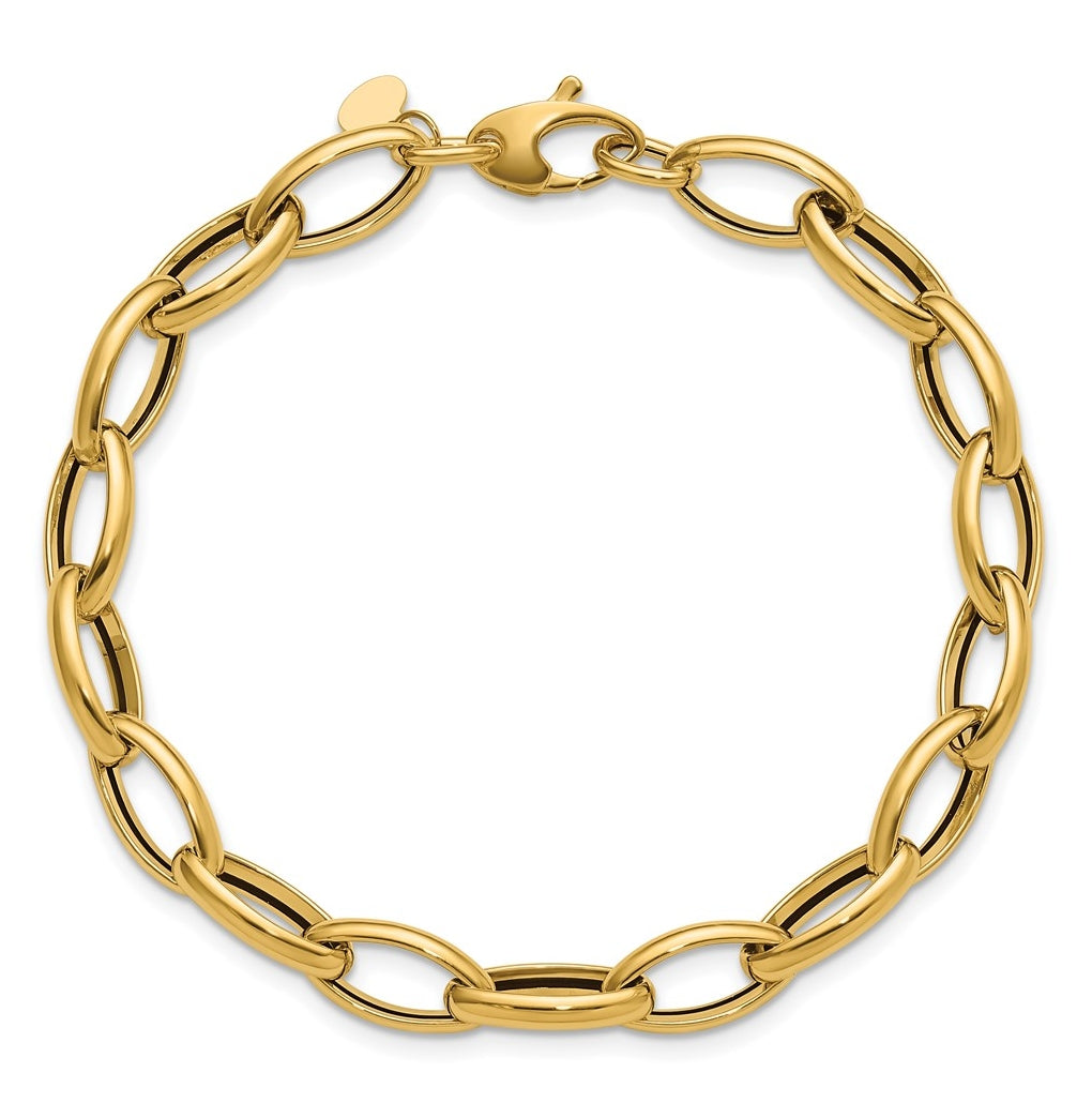 14k Yellow Gold Polished Fancy Oval Link Bracelet