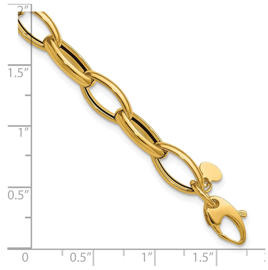 14k Yellow Gold Polished Fancy Oval Link Bracelet