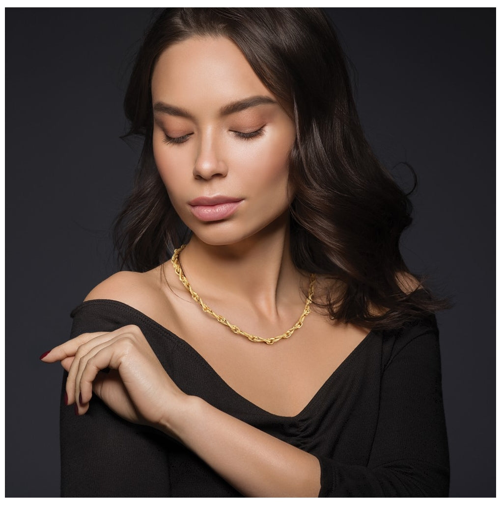 14k Yellow Gold Polished and Textured Twisted Link Bracelet