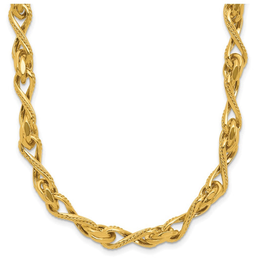 Leslie's14k Yellow Gold Polished and Textured Twisted Link Necklace