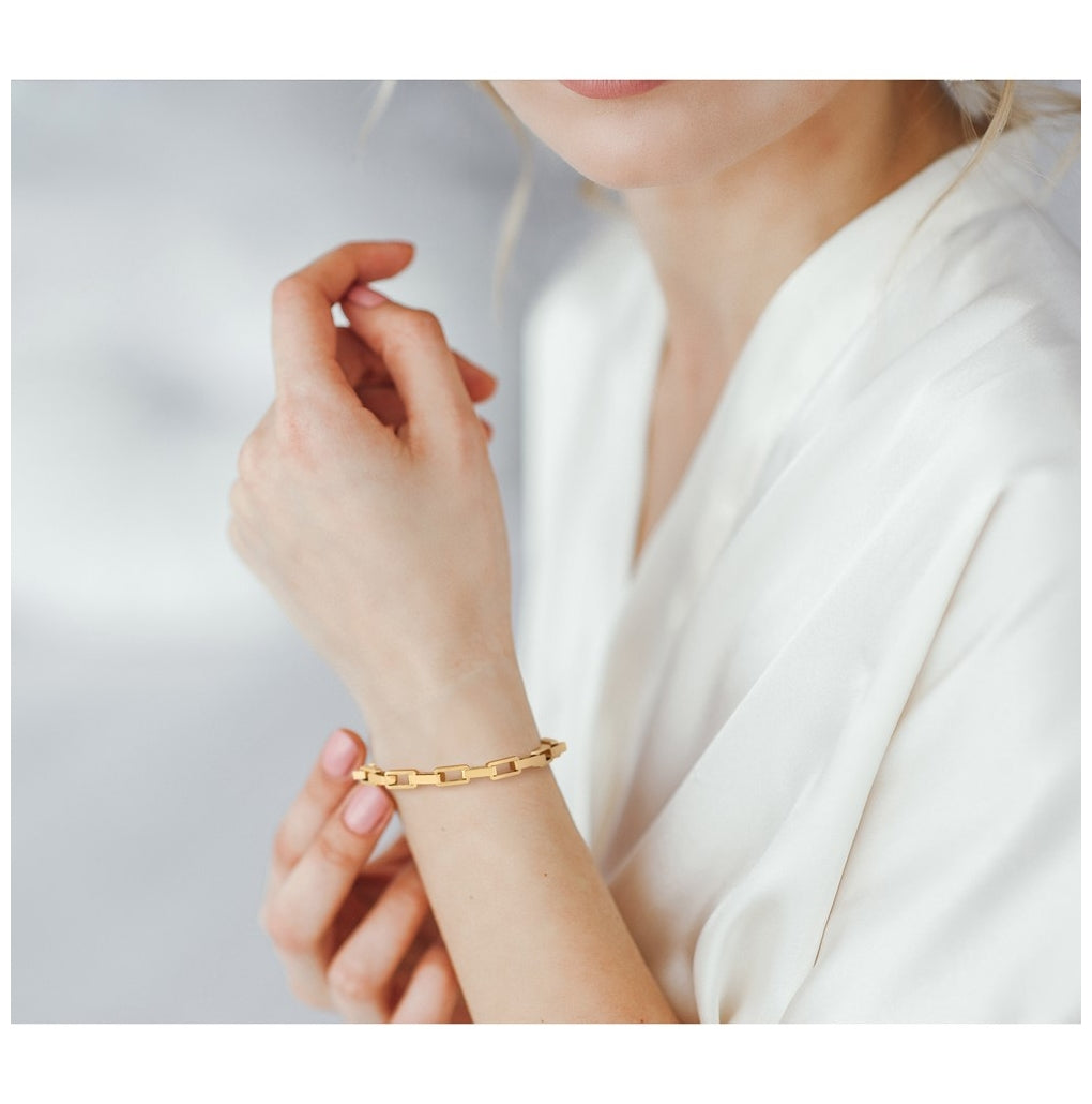 14k Yellow Gold Polished Fancy Rectangular Link Bracelet