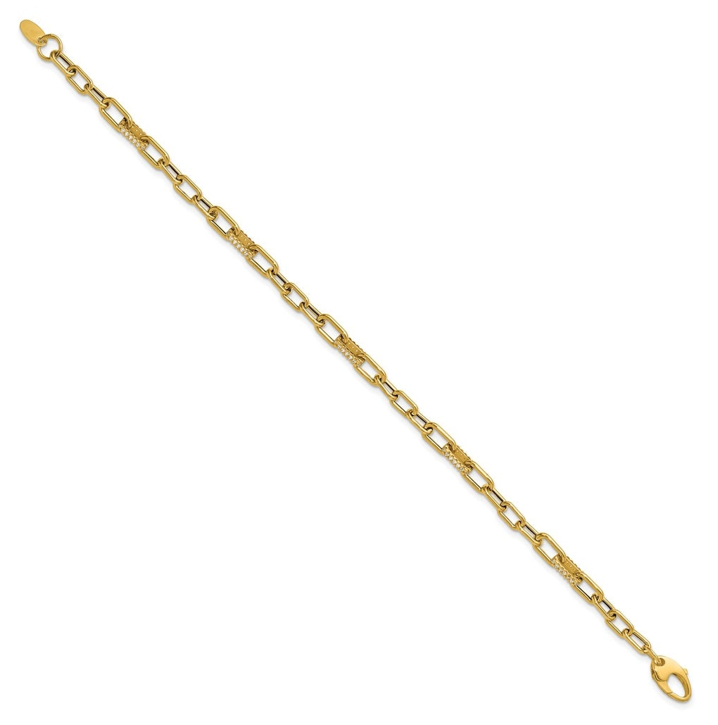 14k Yellow Gold Polished Cubic Zirconia Fancy Paperclip Link Bracelet