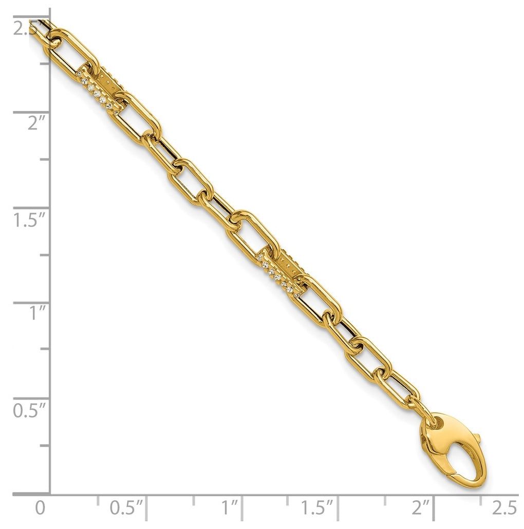 14k Yellow Gold Polished Cubic Zirconia Fancy Paperclip Link Bracelet