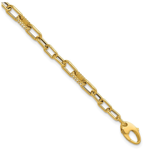 14k Yellow Gold Polished Cubic Zirconia Fancy Paperclip Link Bracelet