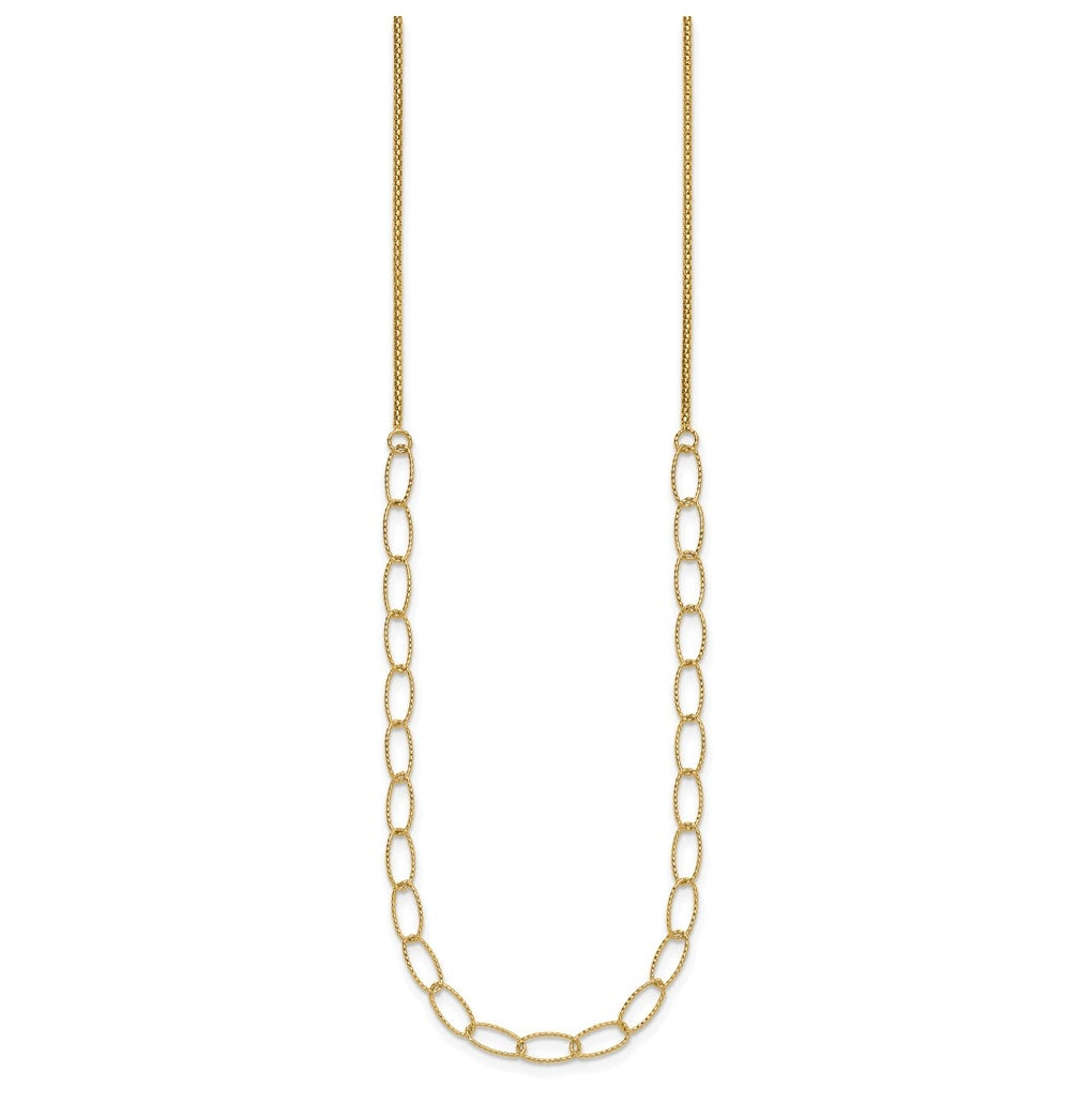 14k Yellow Gold Polished and Dia-cut Fancy Oval Link Necklace