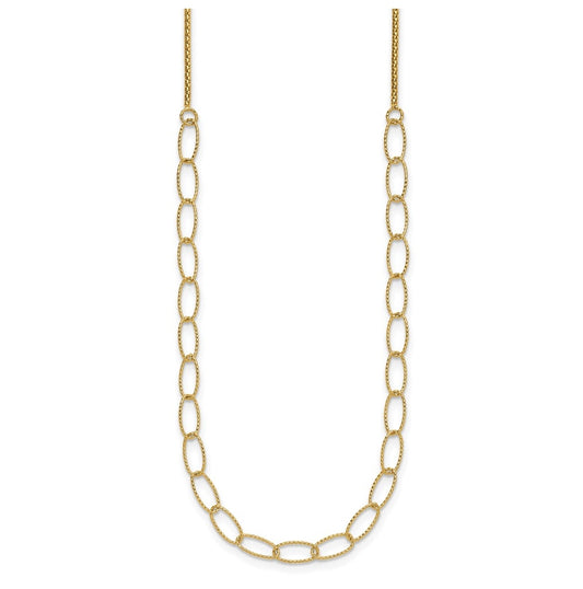 14k Yellow Gold Polished and Dia-cut Fancy Oval Link Necklace