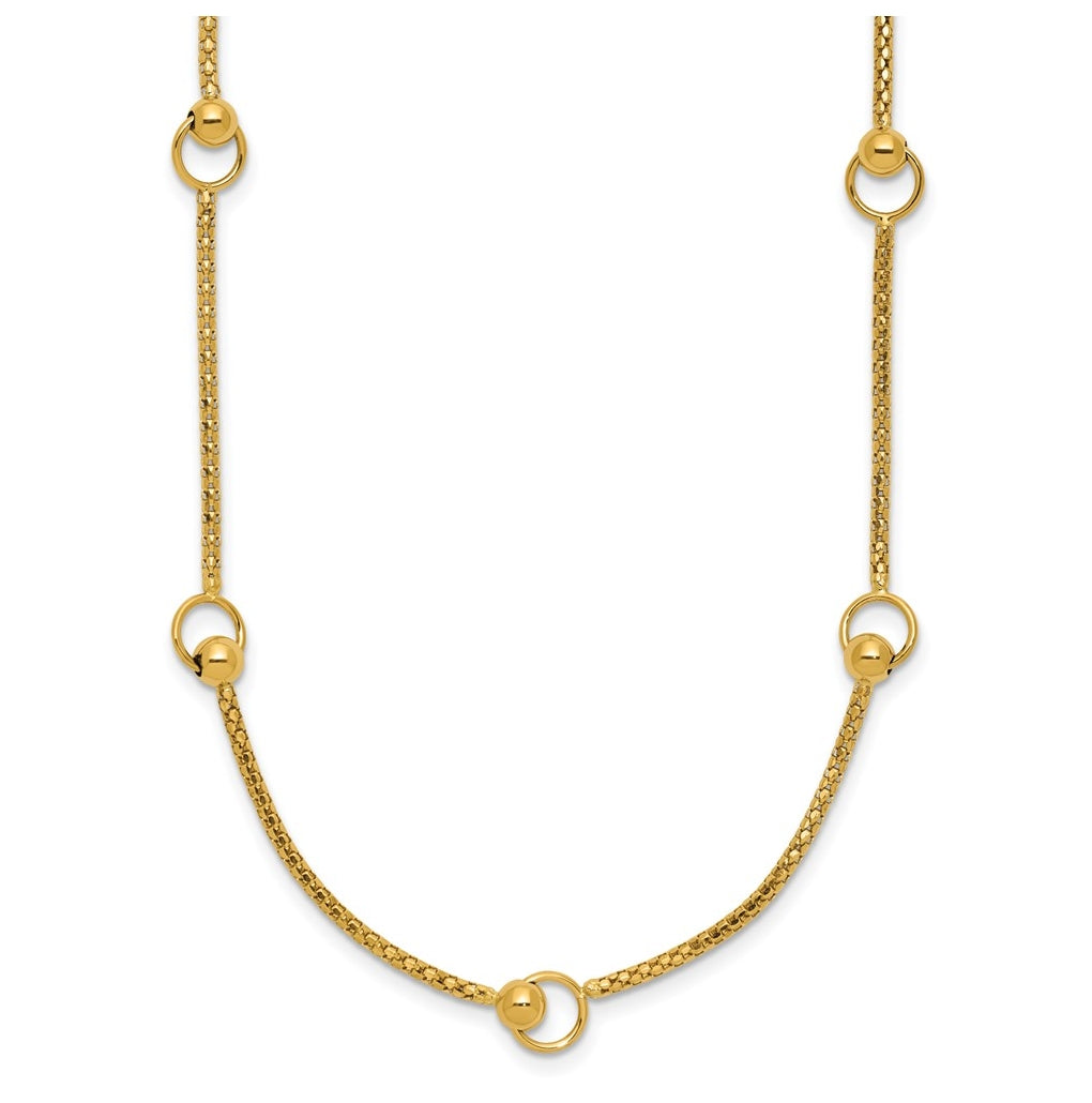 14k Yellow Gold Polished Circle Station Popcorn Link Necklace