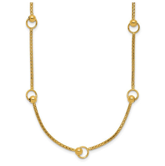 14k Yellow Gold Polished Circle Station Popcorn Link Necklace
