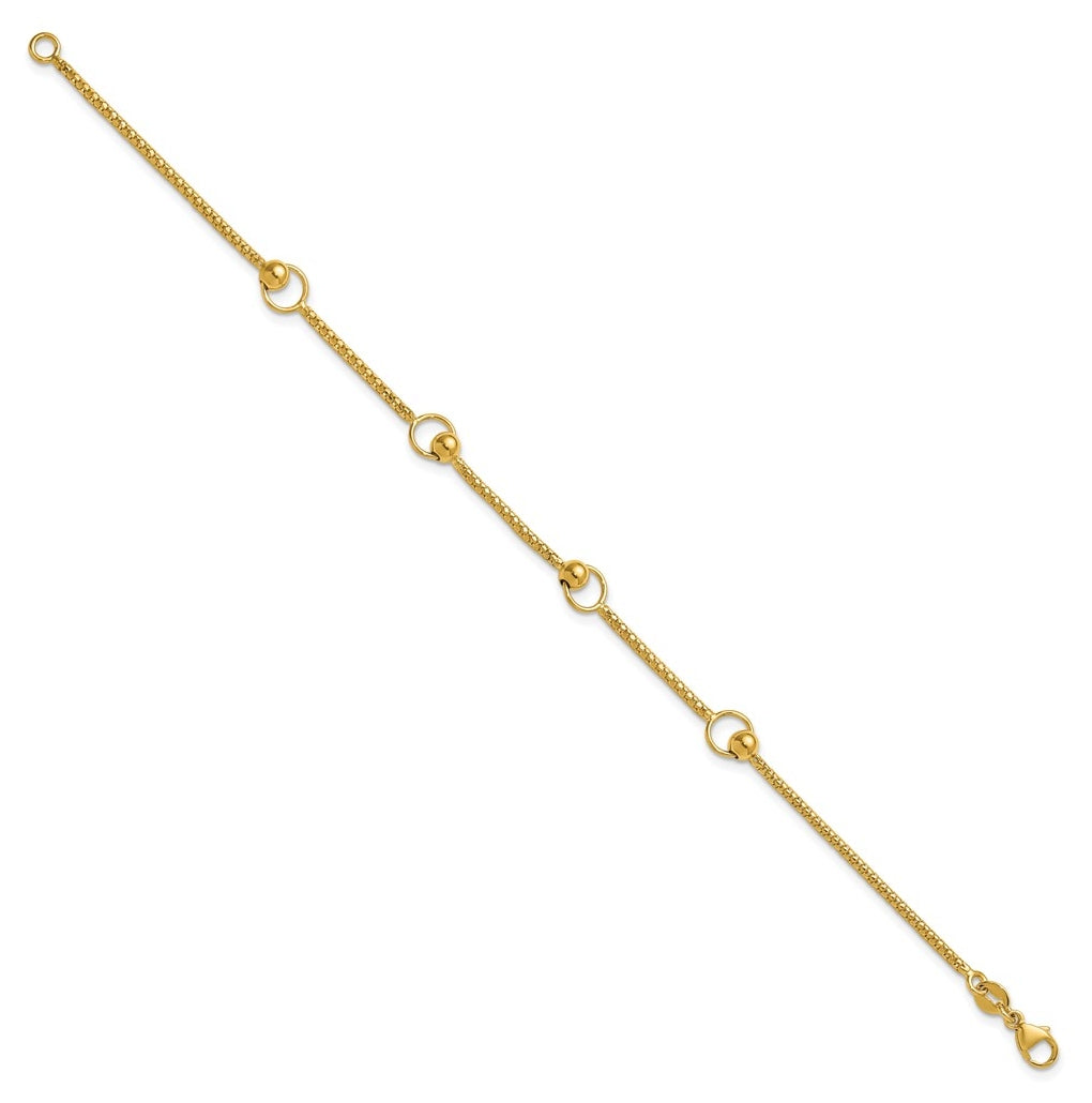 14k Yellow Gold Polished Circle Station Popcorn Link Bracelet