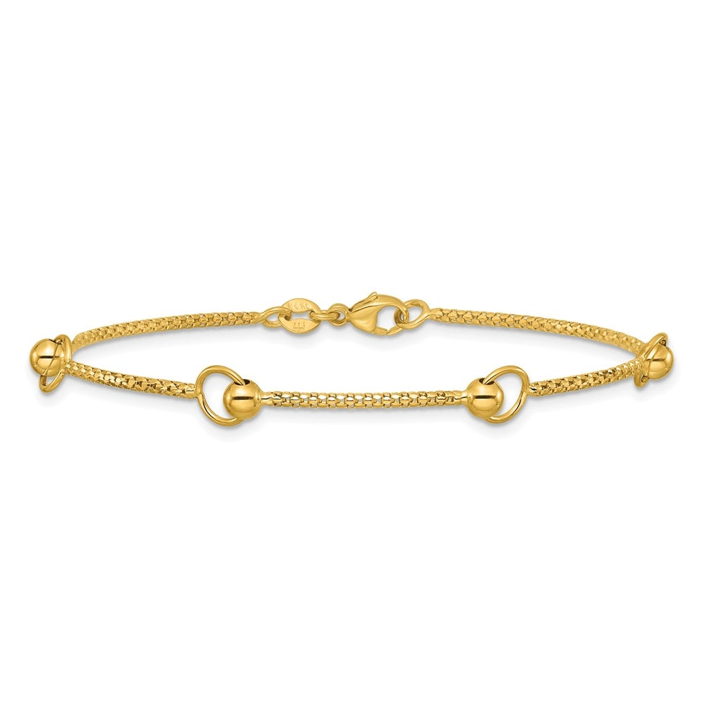 14k Yellow Gold Polished Circle Station Popcorn Link Bracelet