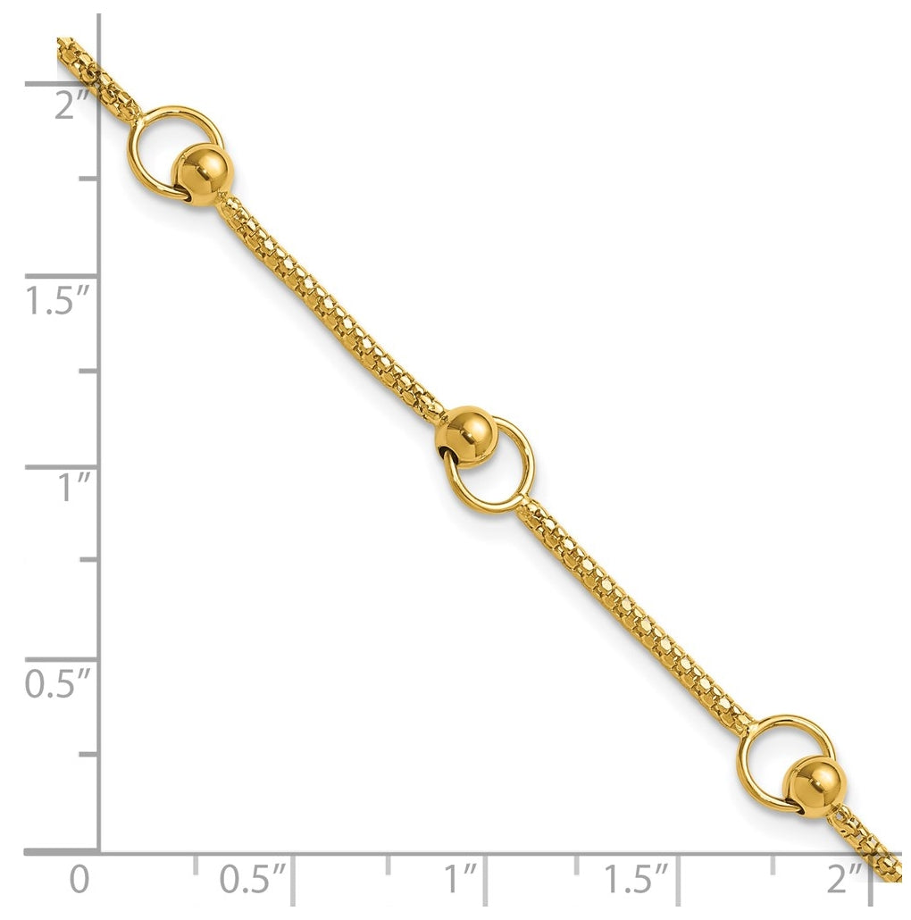 14k Yellow Gold Polished Circle Station Popcorn Link Bracelet