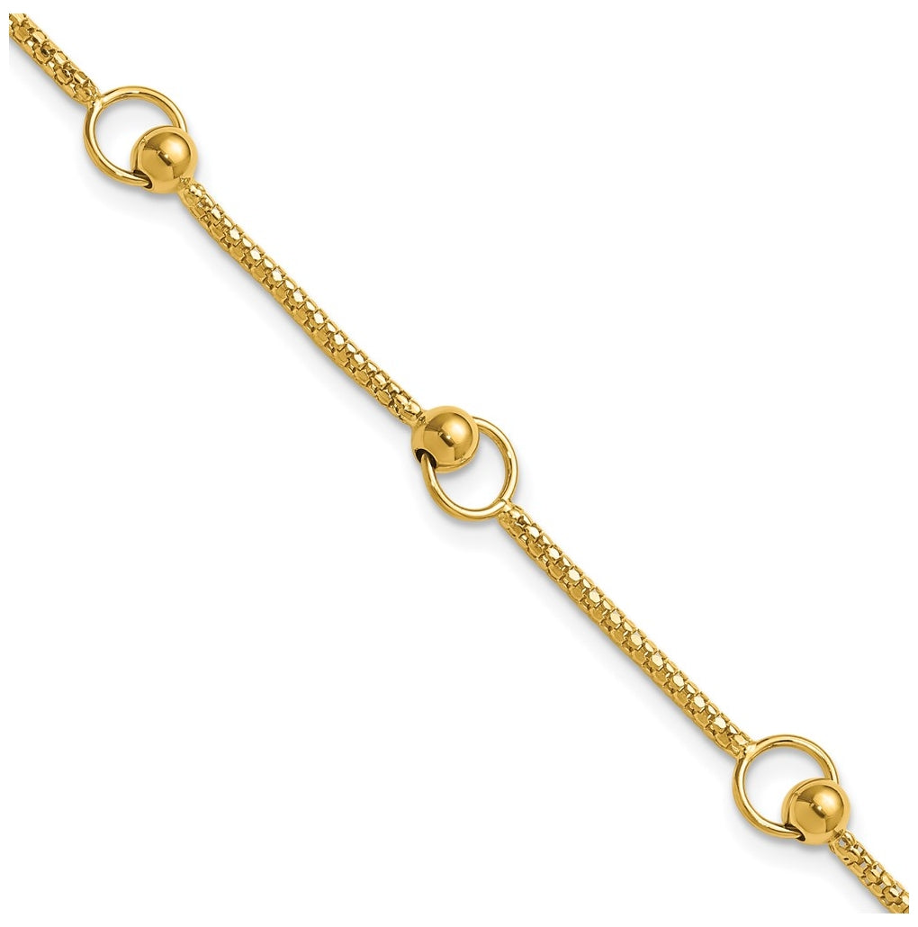 14k Yellow Gold Polished Circle Station Popcorn Link Bracelet