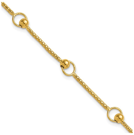 14k Yellow Gold Polished Circle Station Popcorn Link Bracelet