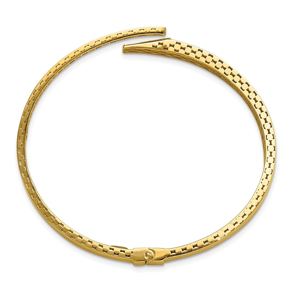 14k Yellow Gold Polished and Diamond-cut Bypass Hinged Bangle