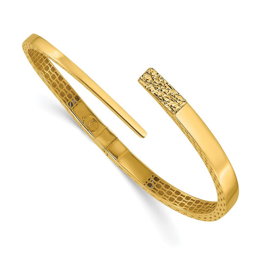 14k Yellow Gold Polished and Diamond-cut Bypass Hinged Bangle