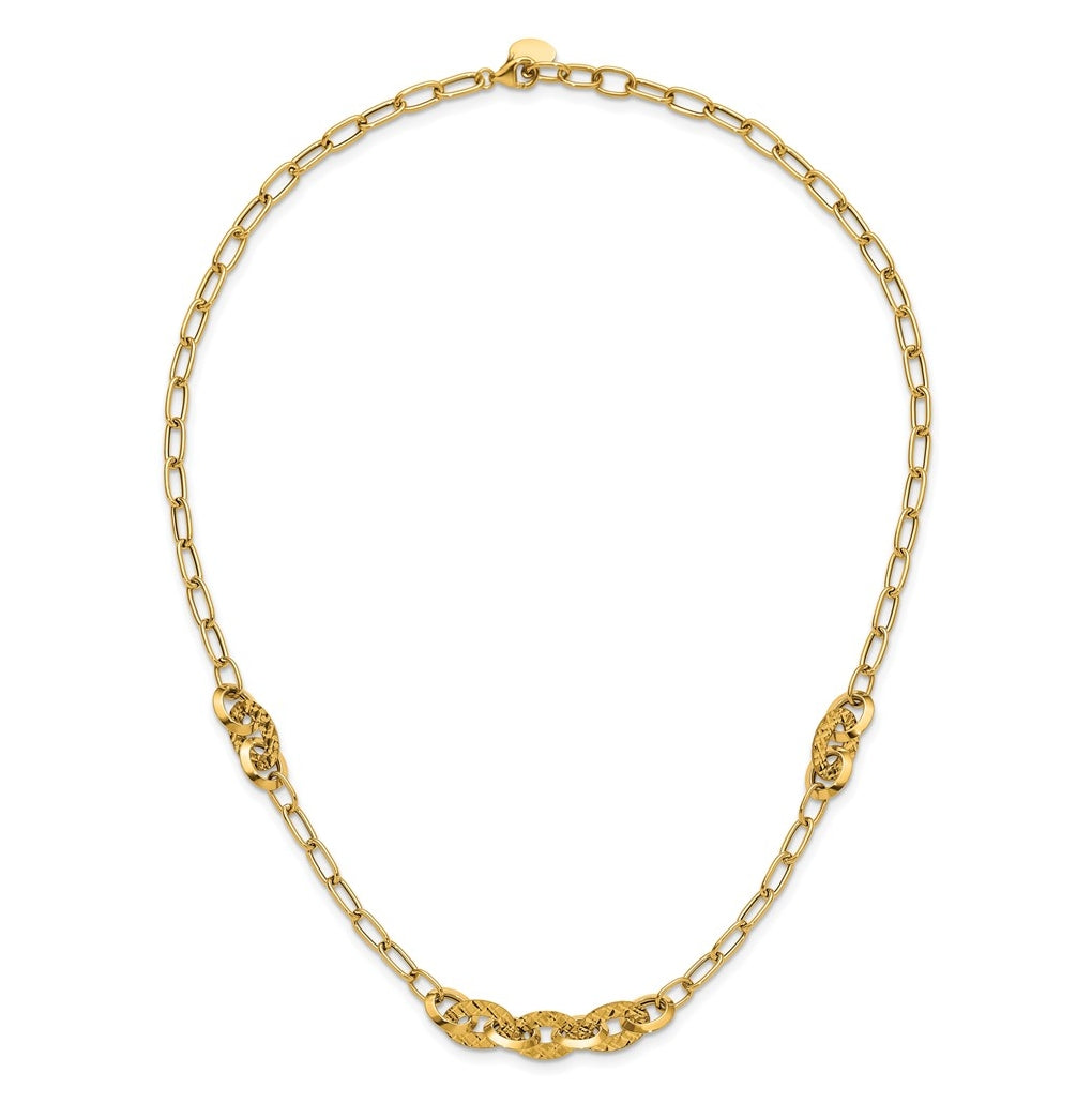 14k Yellow Gold Polished and Diamond-cut Fancy Oval Link Necklace