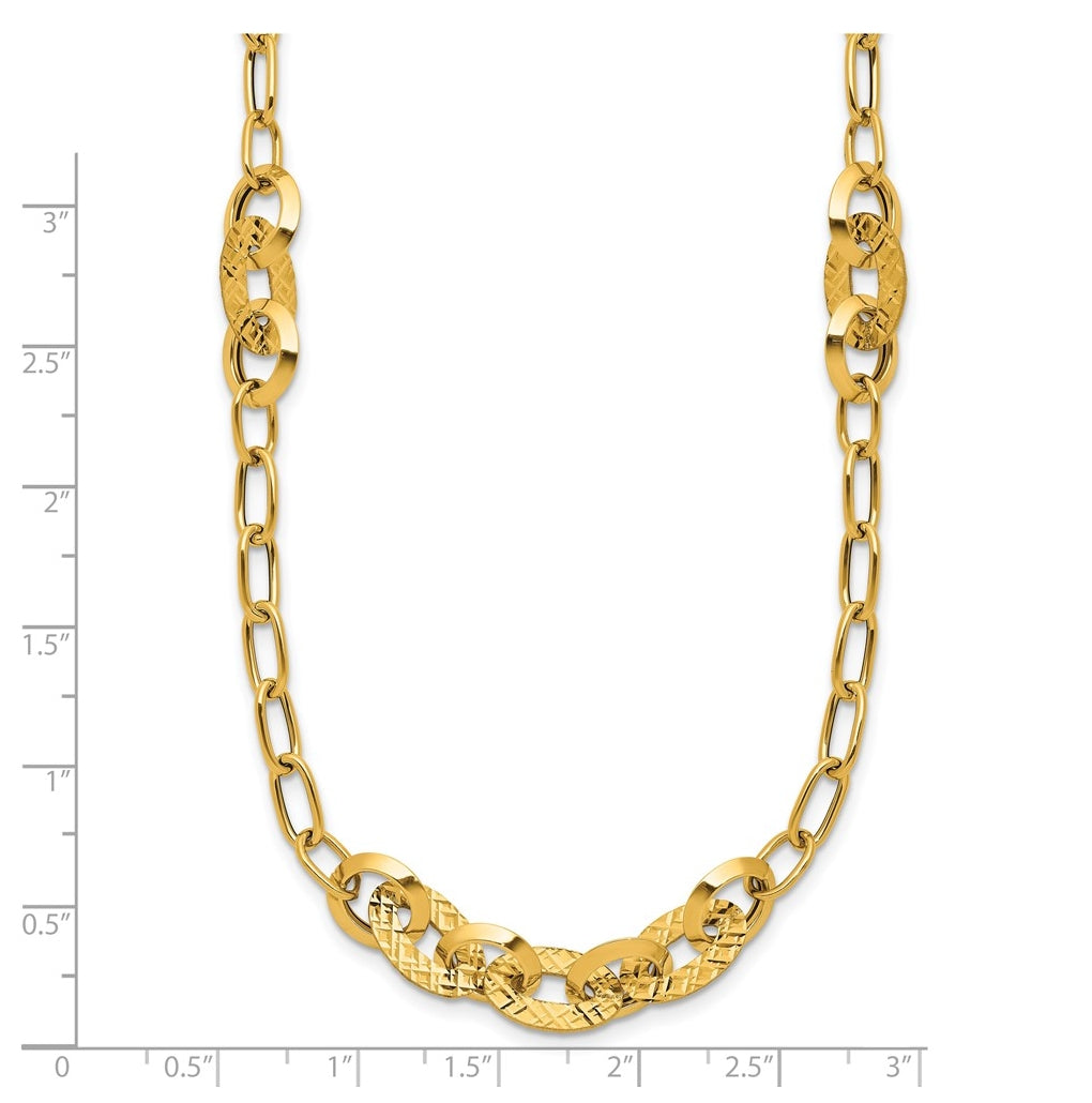 14k Yellow Gold Polished and Diamond-cut Fancy Oval Link Necklace