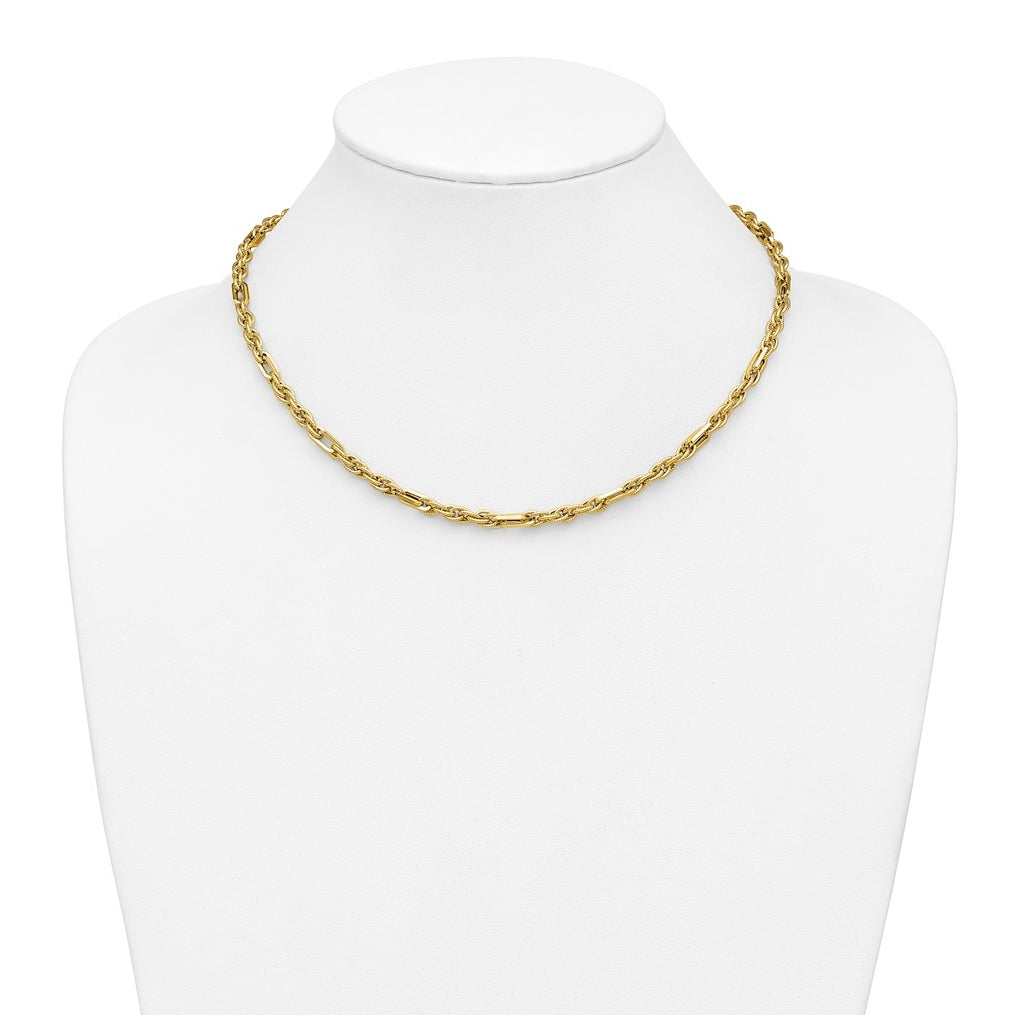 14k Yellow Gold Polished and Textured Fancy Link Necklace