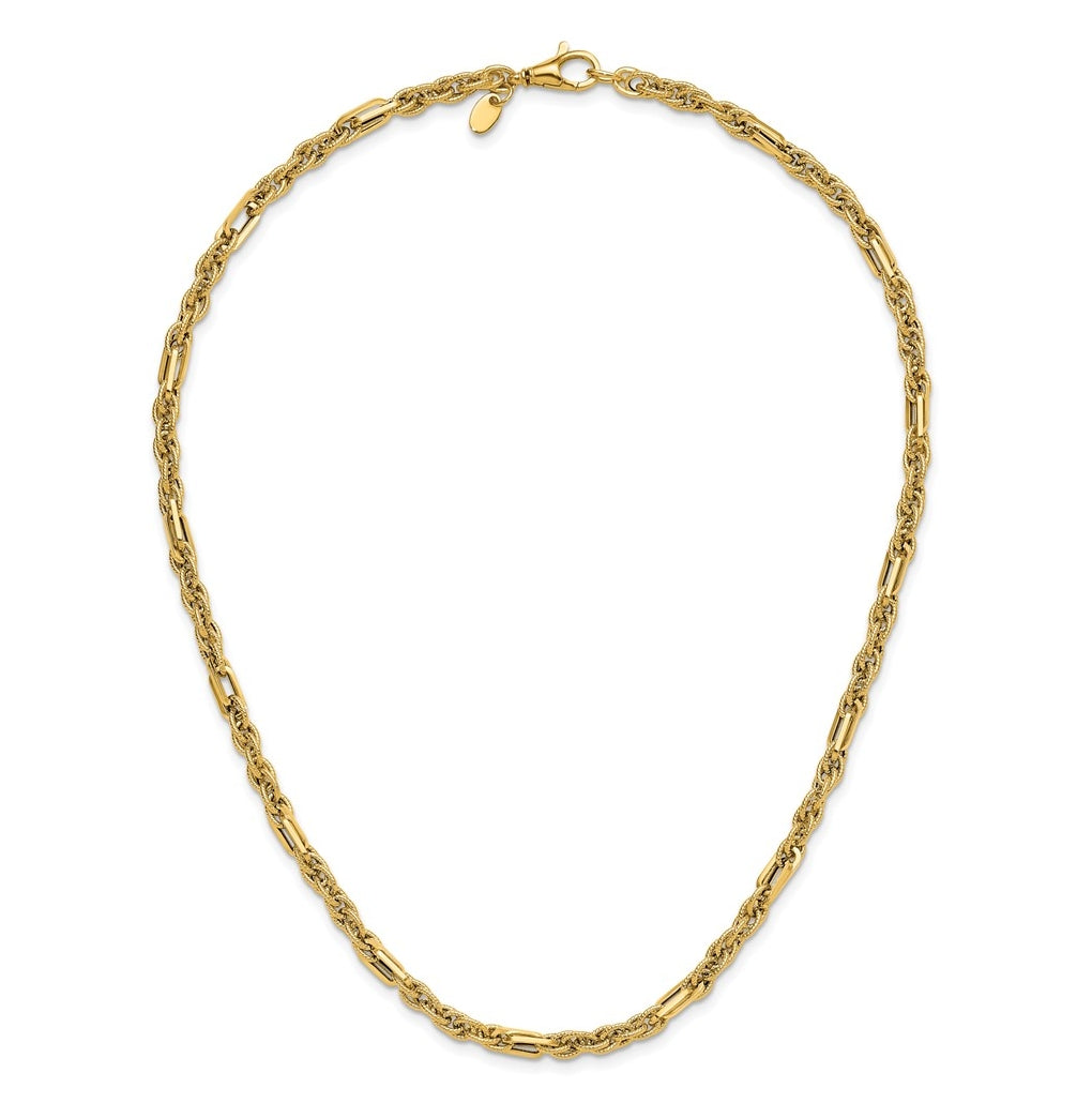 14k Yellow Gold Polished and Textured Fancy Link Necklace