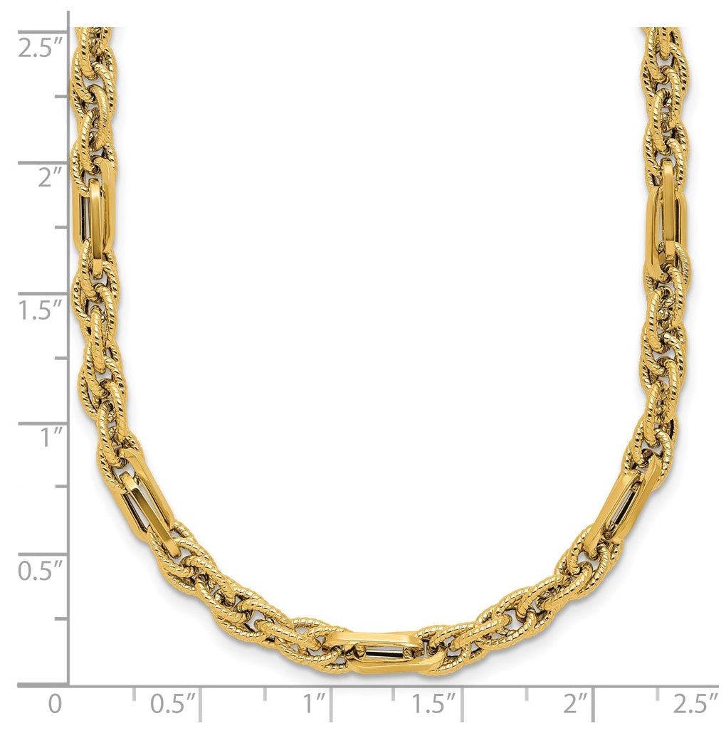 14k Yellow Gold Polished and Textured Fancy Link Necklace