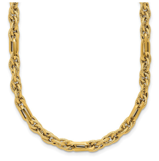 14k Yellow Gold Polished and Textured Fancy Link Necklace