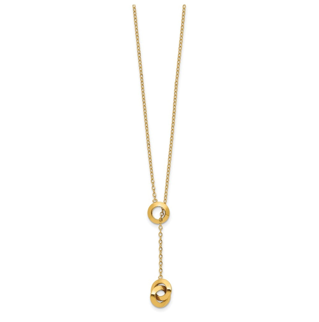 14k Yellow Gold Polished Circles Lariat w/2in ext. Necklace