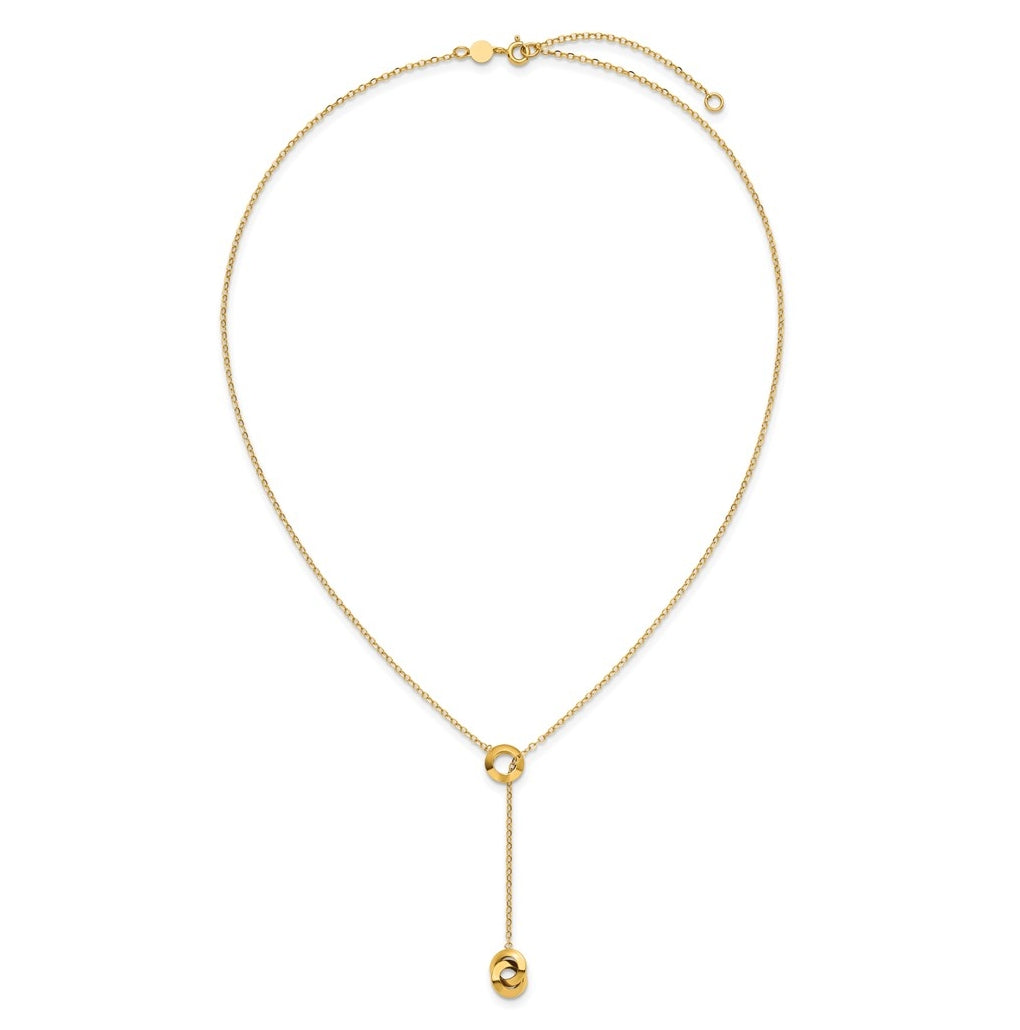 14k Yellow Gold Polished Circles Lariat w/2in ext. Necklace